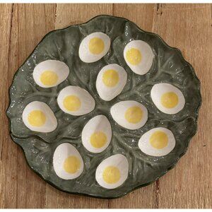 Department Dept 56 Green Egg Serving Platter Cabbage Leaf Majolica Easter